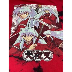 Hypland x Inuyasha Anime Graphic Tie Dye T-Shirt - Red & Black (Size L)